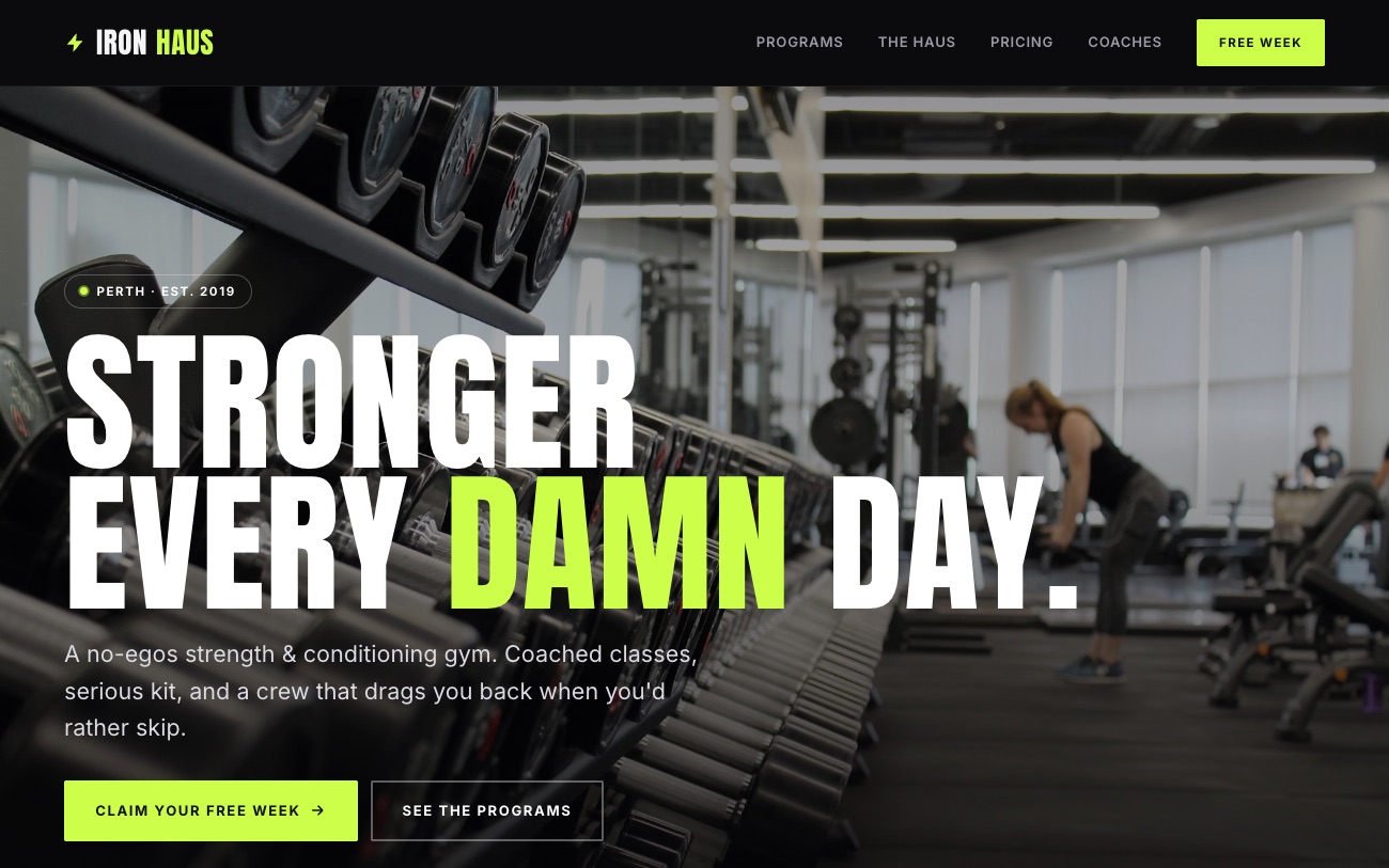 Iron Haus — Strength gym website by Norrvela