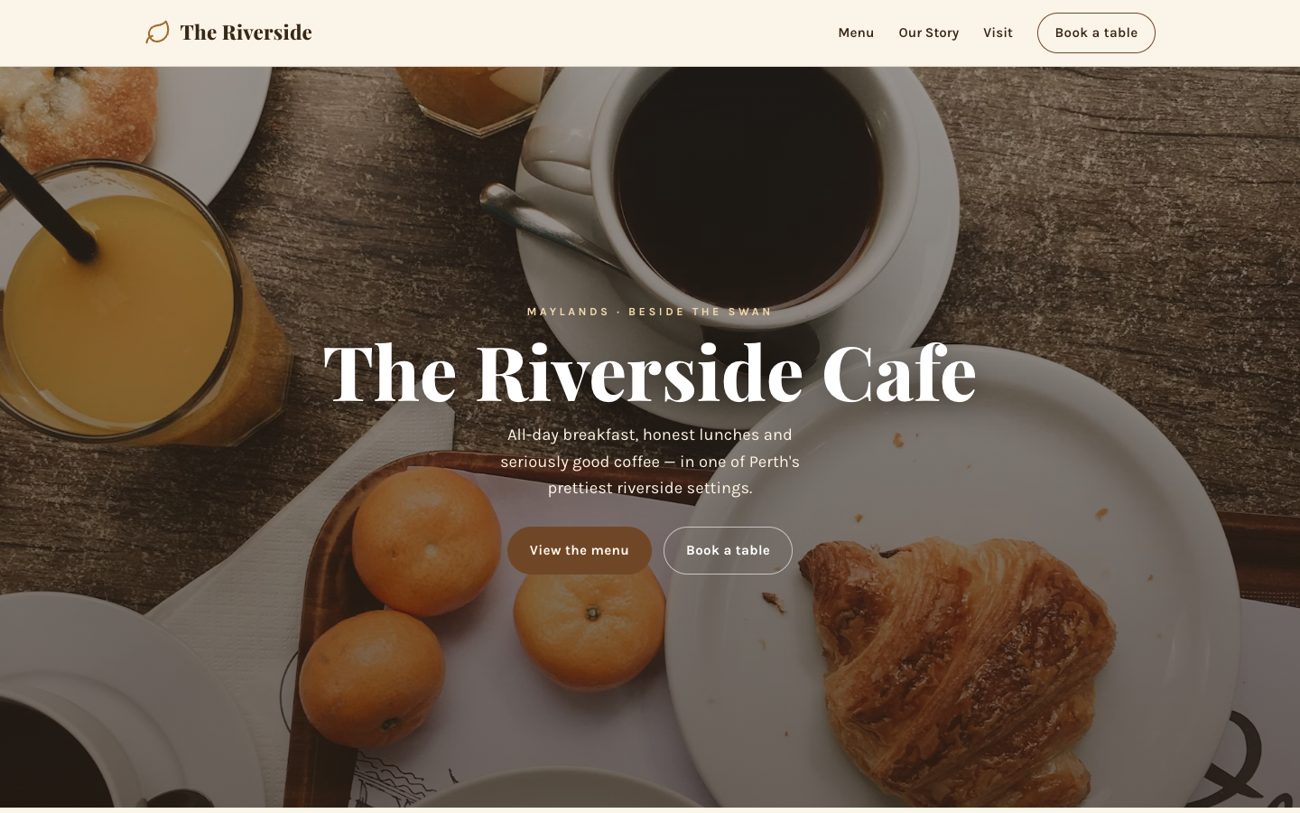 The Riverside Cafe — Café website by Norrvela